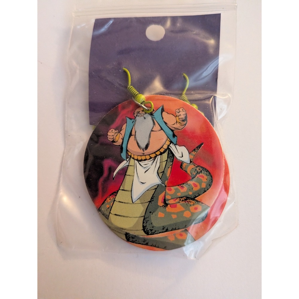 Handmade Fantasy Snake Man Comic Art Round Drop Earrings Green Hooks Retro Style